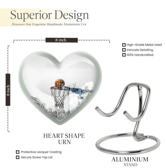 10-inch heart-shaped Basketball Urn for human ashes, 