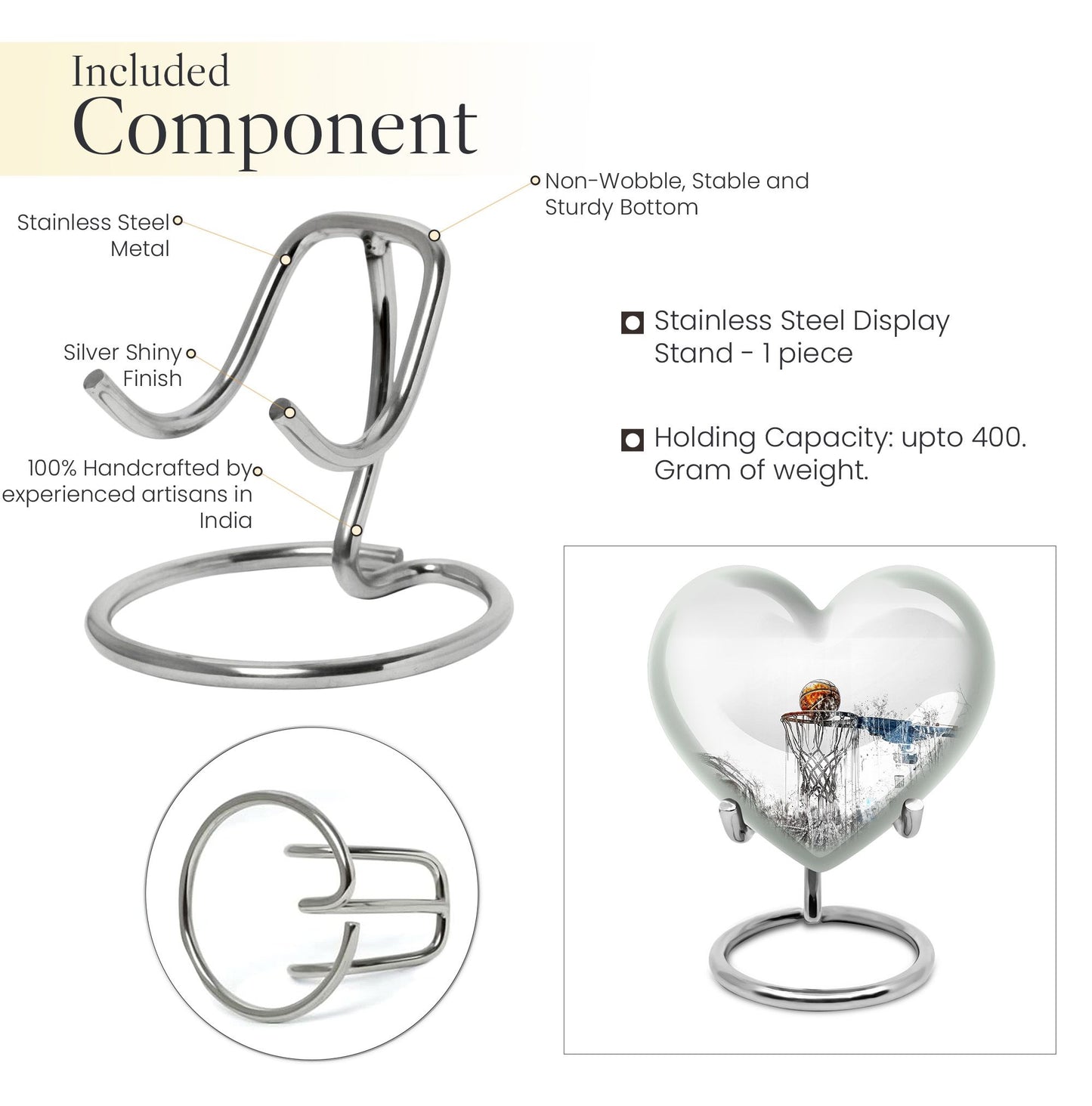 10-inch heart-shaped Basketball Urn for human ashes, 