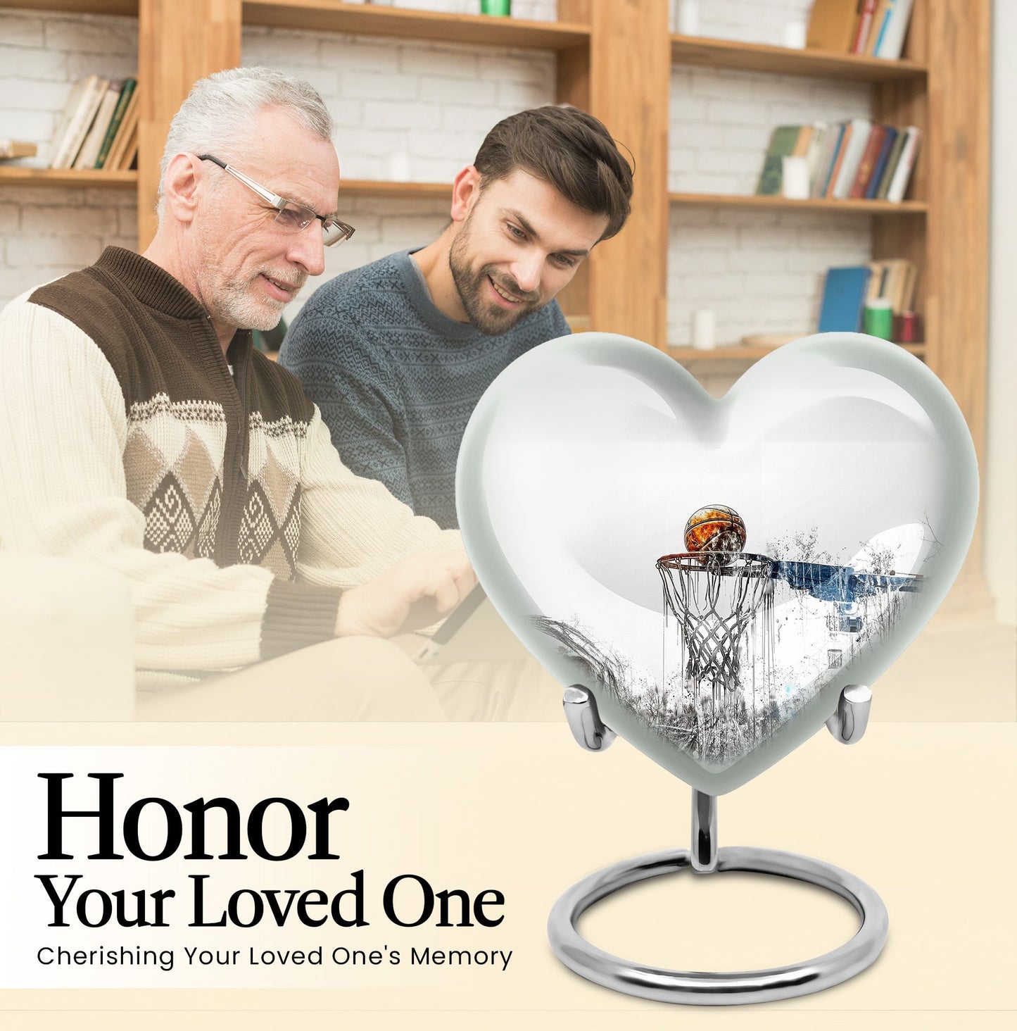 10-inch heart-shaped Basketball Urn for human ashes, 