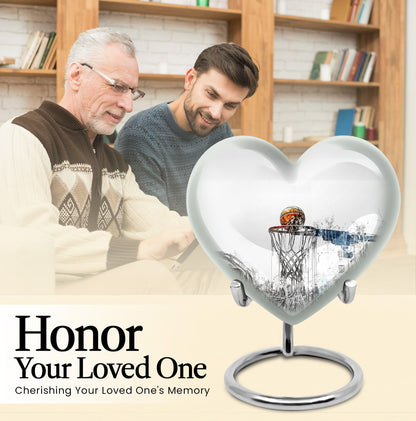 10-inch heart-shaped Basketball Urn for human ashes, 