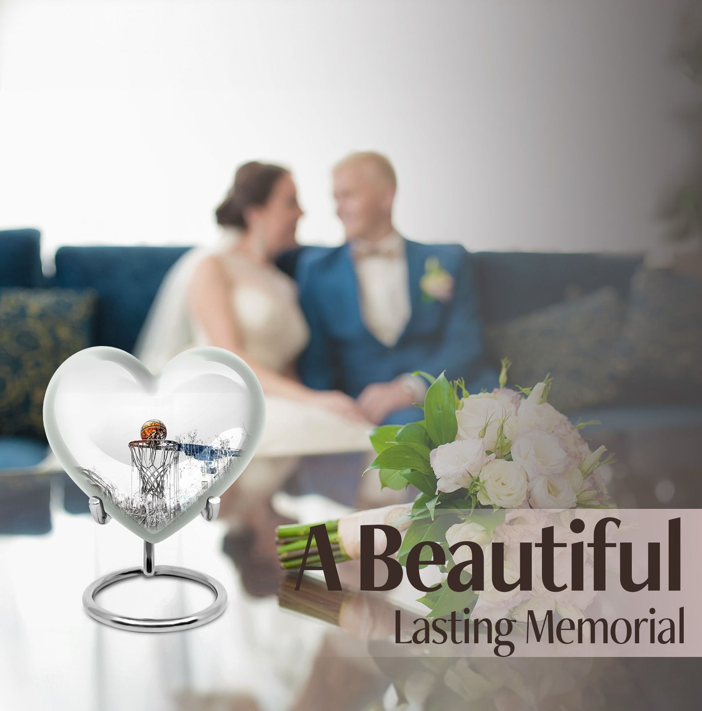 10-inch heart-shaped Basketball Urn for human ashes, 