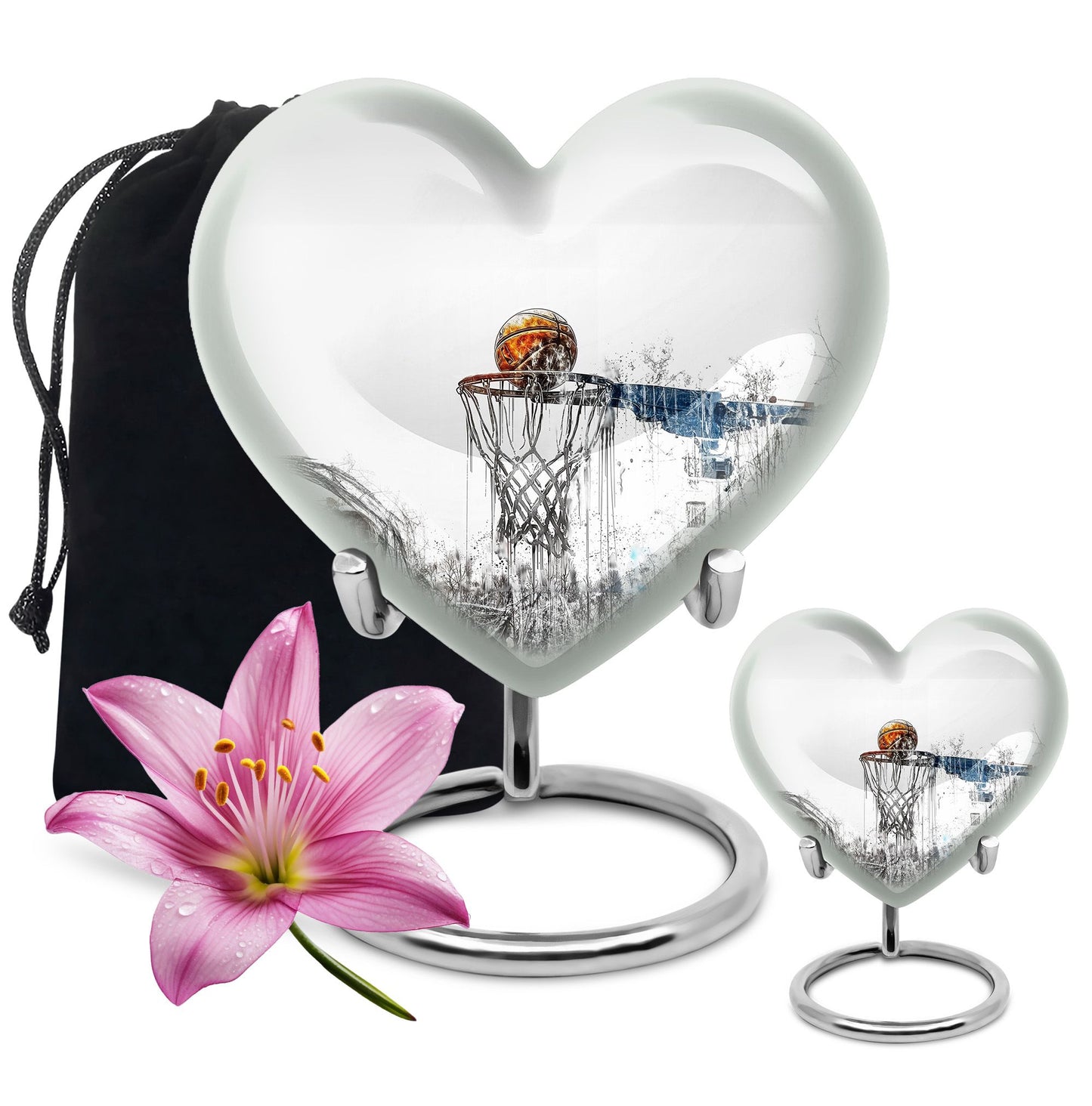 10-inch heart-shaped Basketball Urn for human ashes, 