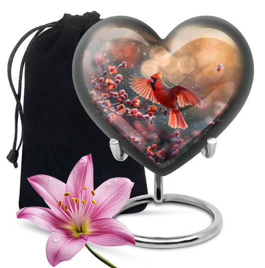 10-inch Cardinal Bird Heart Urn for cremation ashes 
