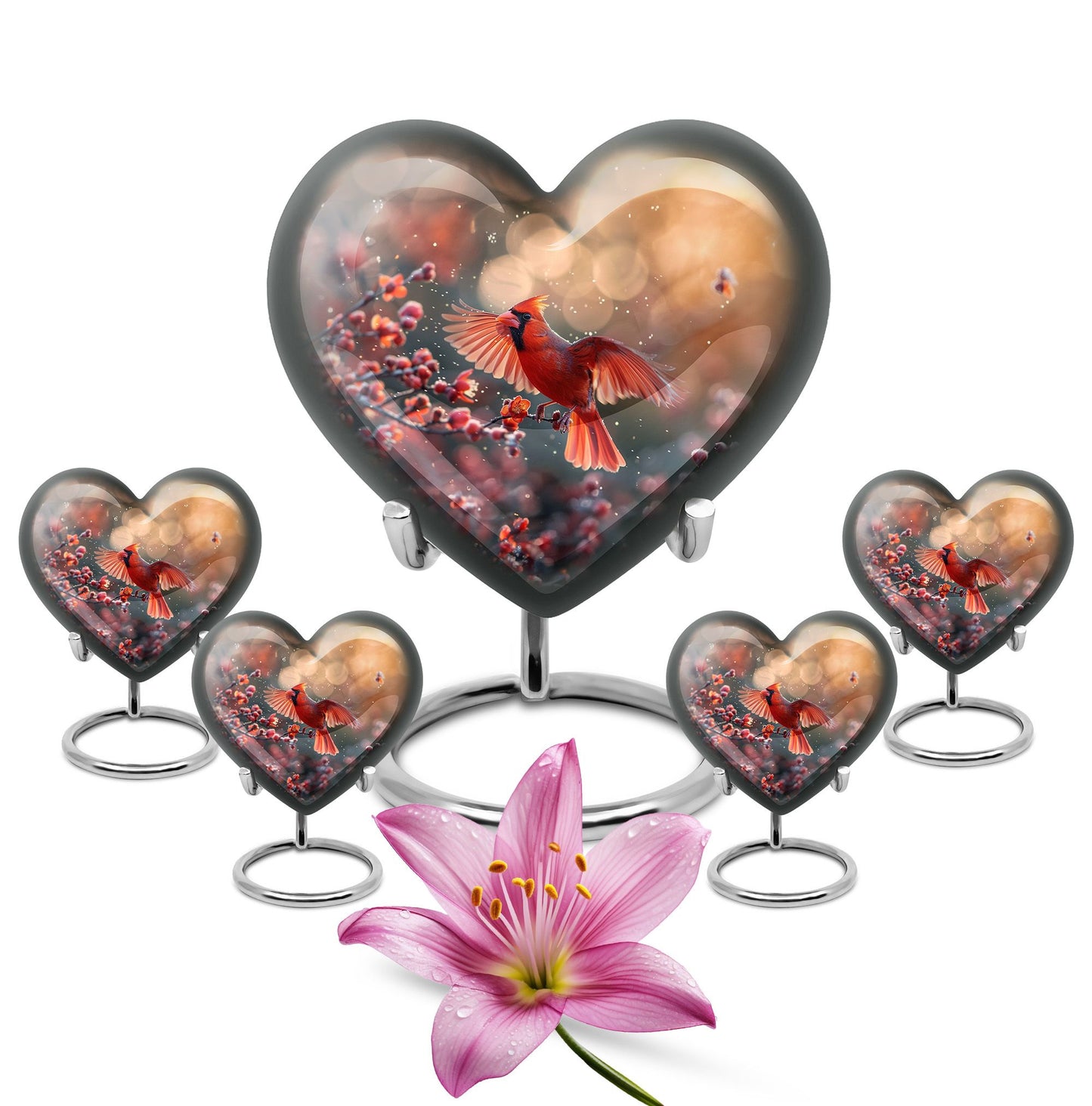 10-inch Cardinal Bird Heart Urn for cremation ashes 