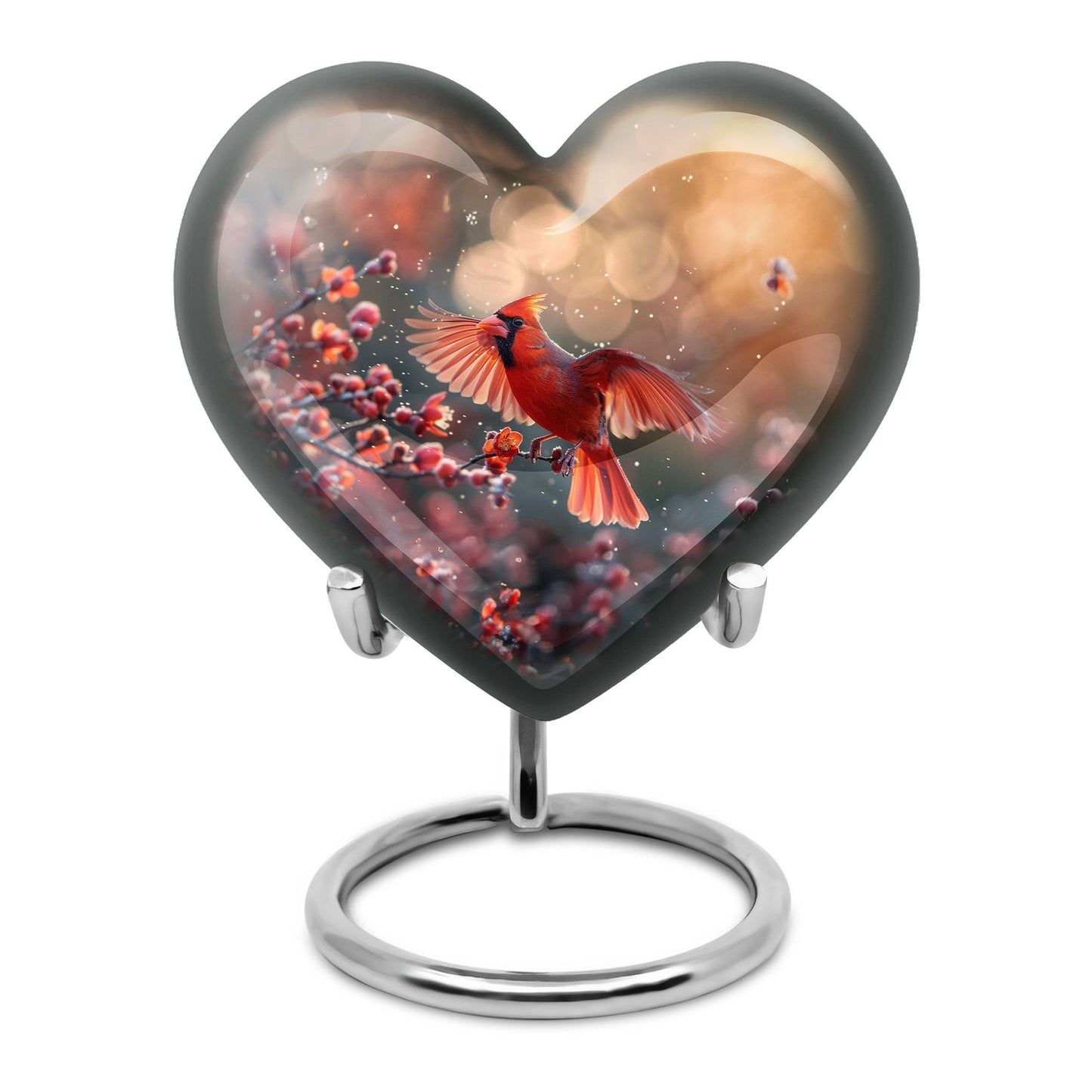 10-inch Cardinal Bird Heart Urn for cremation ashes 