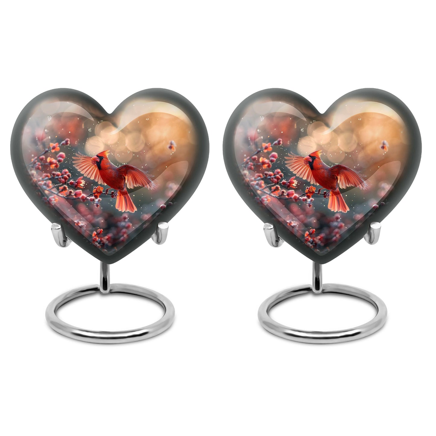 10-inch Cardinal Bird Heart Urn for cremation ashes 