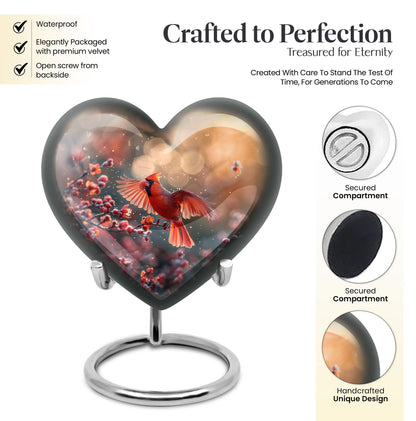 10-inch Cardinal Bird Heart Urn for cremation ashes 