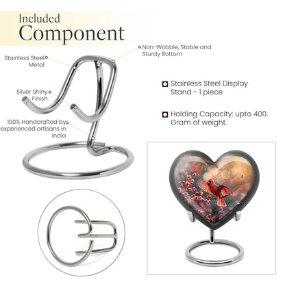 10-inch Cardinal Bird Heart Urn for cremation ashes 