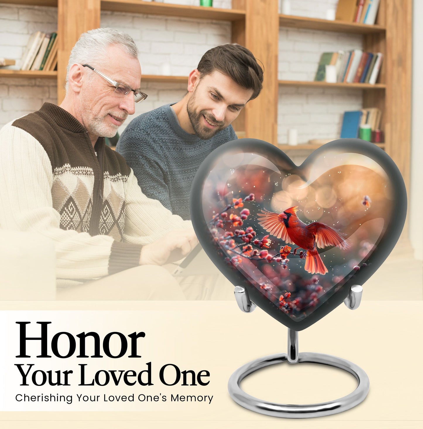 10-inch Cardinal Bird Heart Urn for cremation ashes 