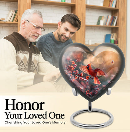 10-inch Cardinal Bird Heart Urn for cremation ashes 