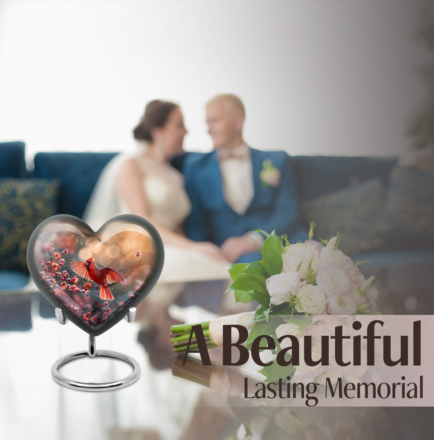 10-inch Cardinal Bird Heart Urn for cremation ashes 