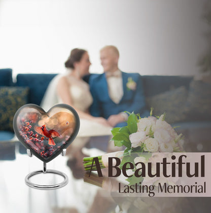 10-inch Cardinal Bird Heart Urn for cremation ashes 