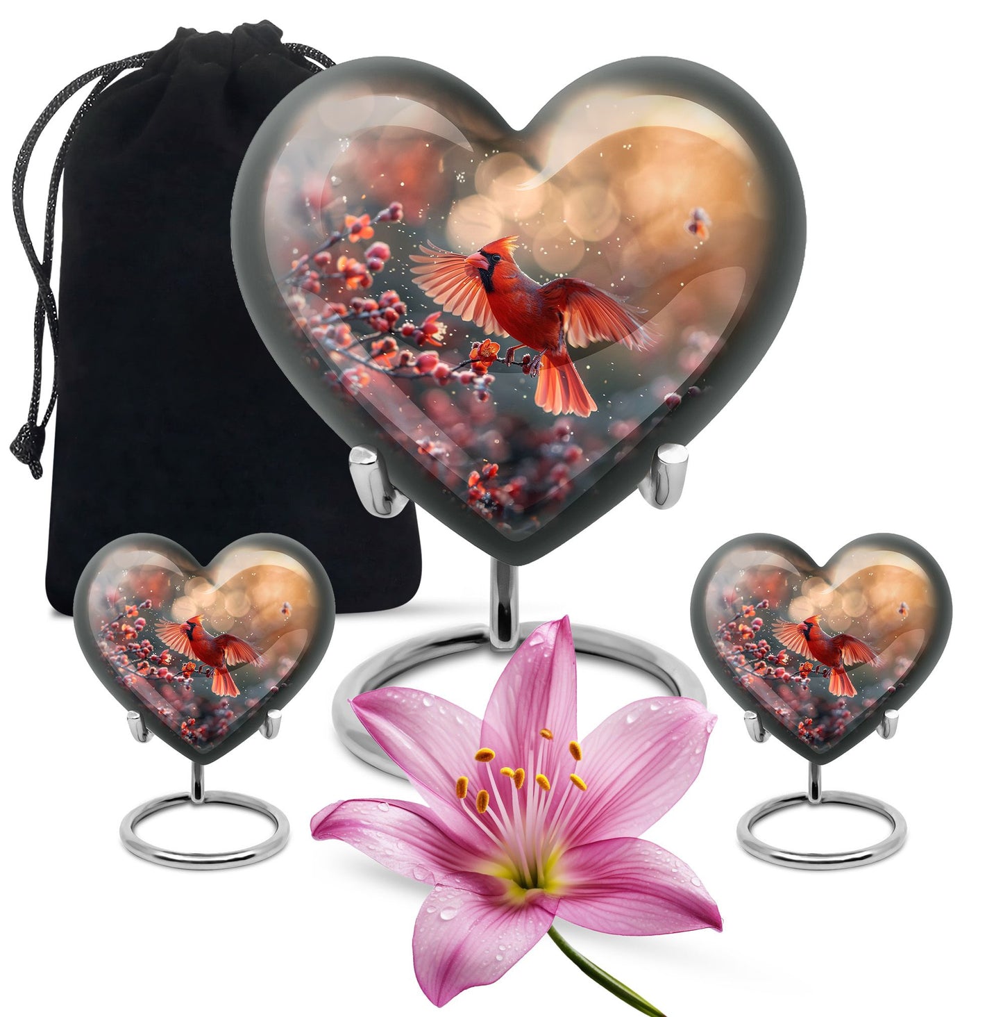 10-inch Cardinal Bird Heart Urn for cremation ashes 