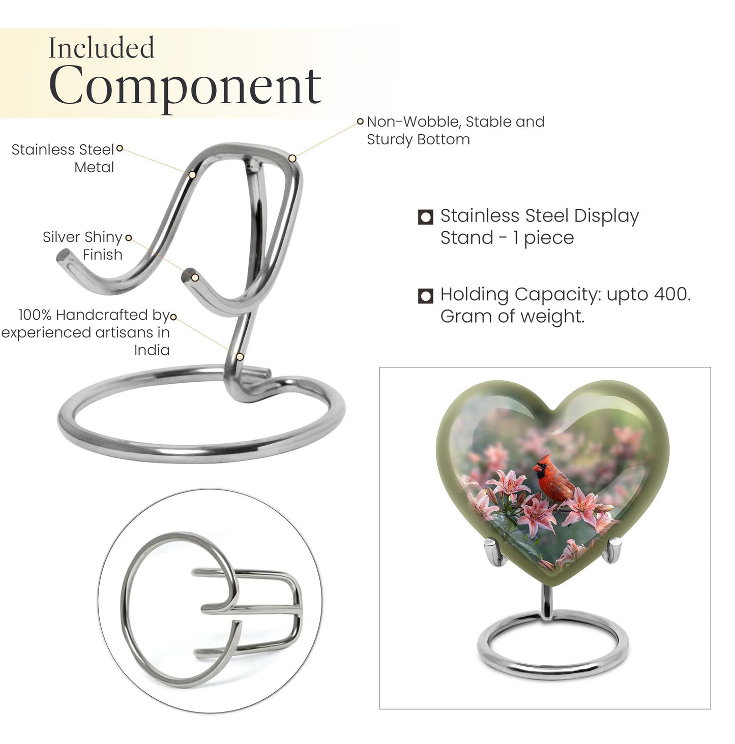 heart designed Cardinal Bird Urn for adult human ashes