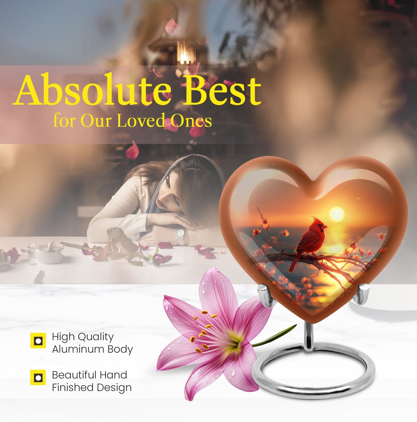Cardinal Bird Heart Urn