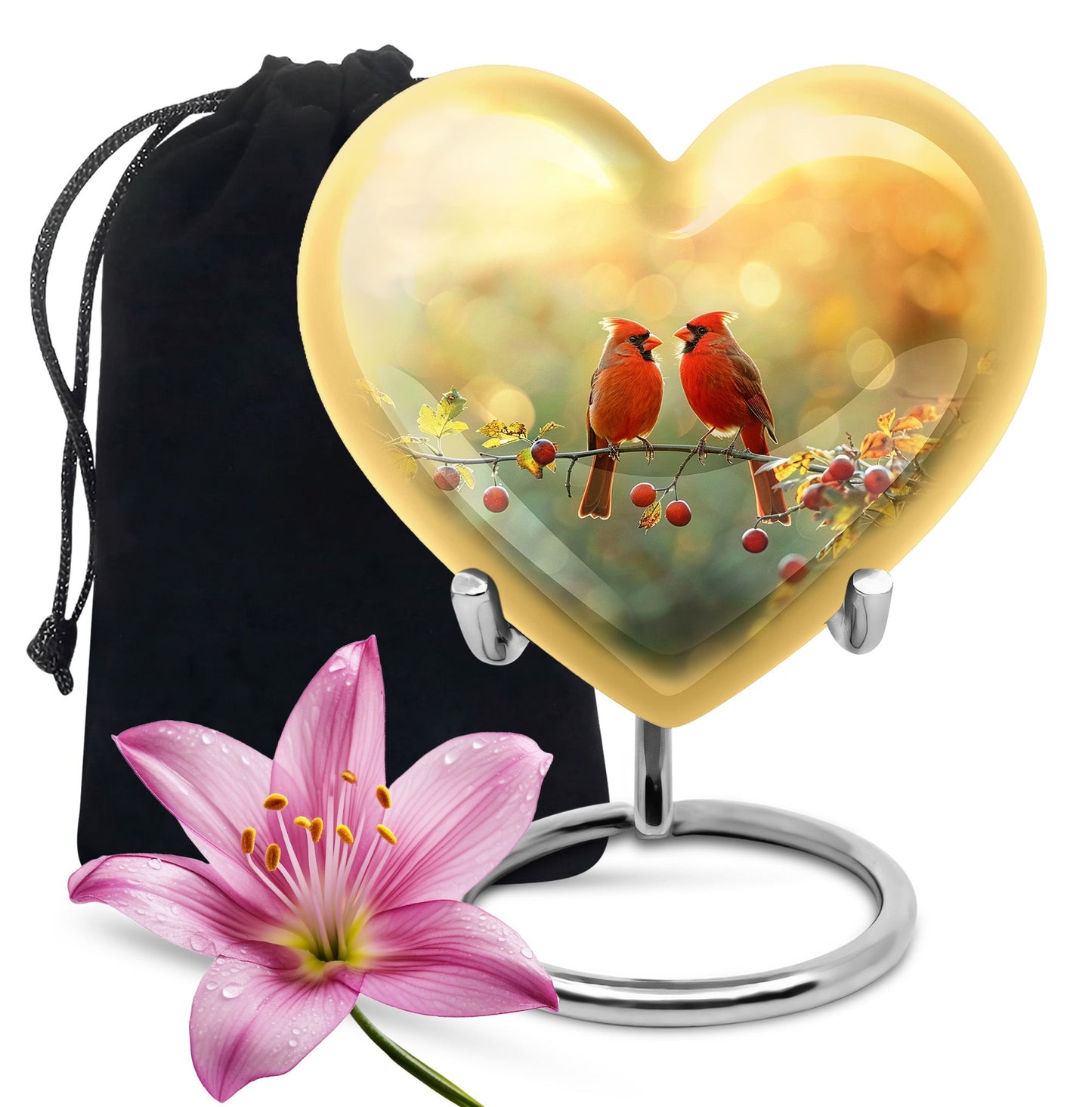 10-inch Cardinal Bird Heart Urn,