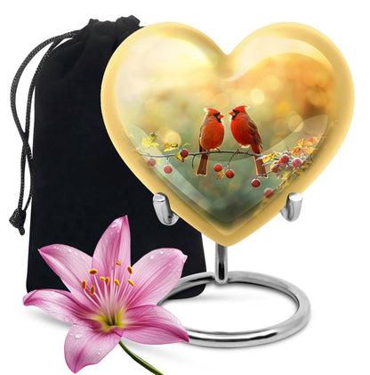10-inch Cardinal Bird Heart Urn,