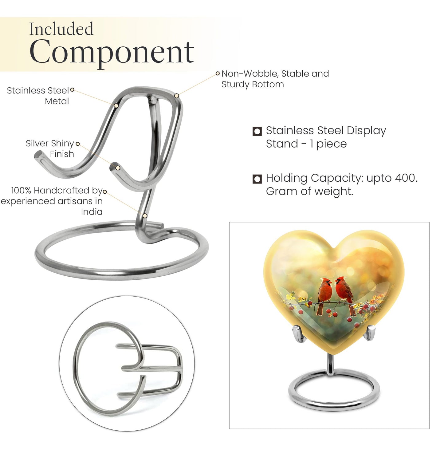 10-inch Cardinal Bird Heart Urn,