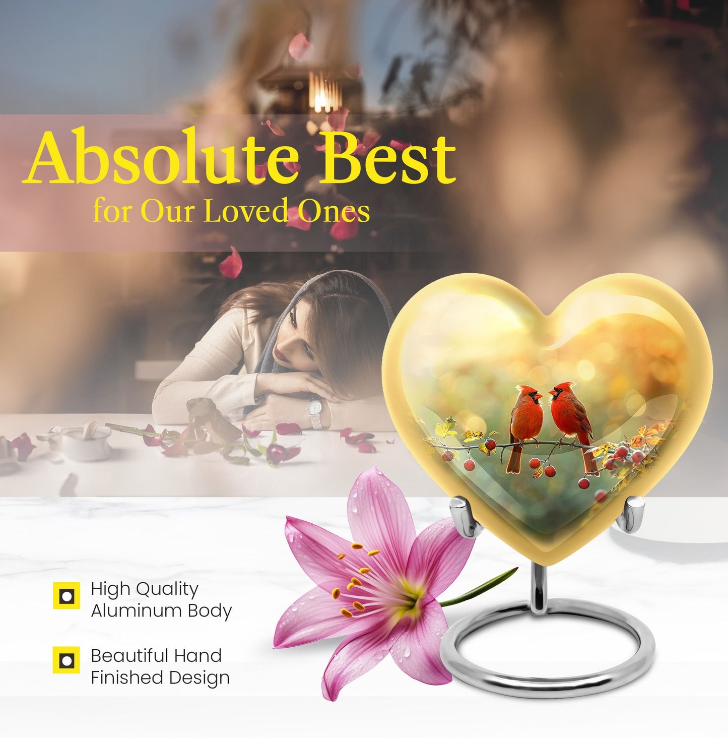 10-inch Cardinal Bird Heart Urn,