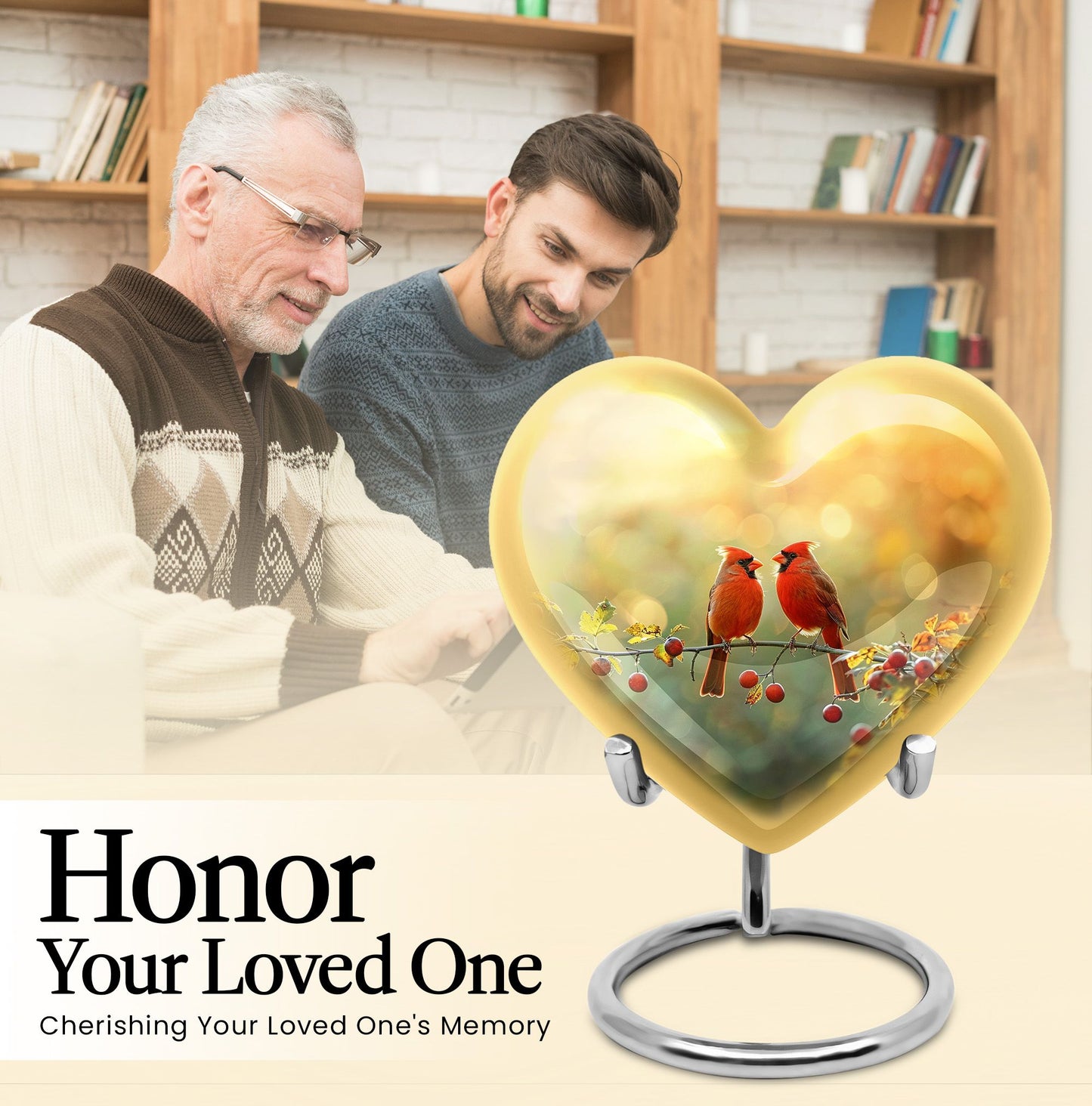10-inch Cardinal Bird Heart Urn,