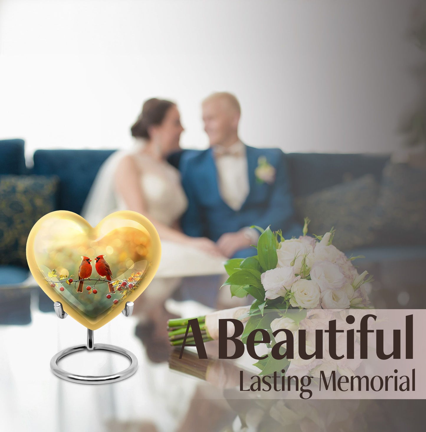 10-inch Cardinal Bird Heart Urn,