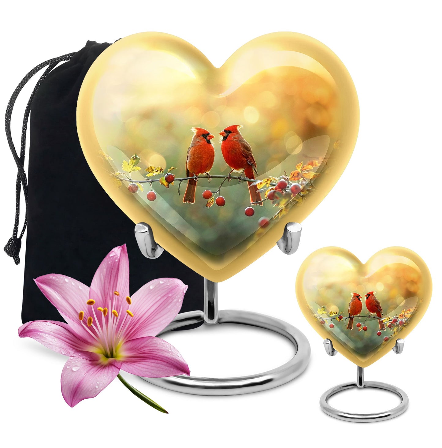 10-inch Cardinal Bird Heart Urn,