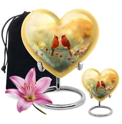 10-inch Cardinal Bird Heart Urn,