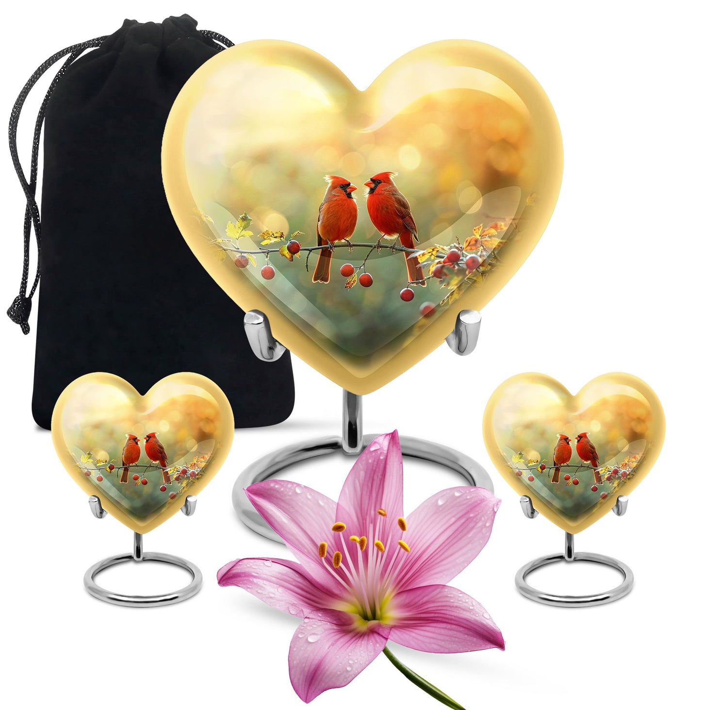 10-inch Cardinal Bird Heart Urn,