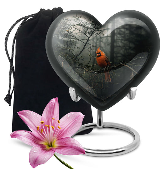 10-inch Cardinal Bird Urn, heart design cremation urn 