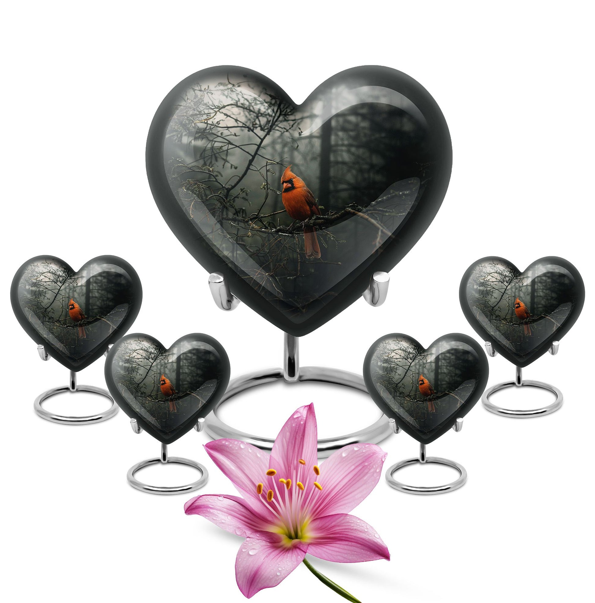 10-inch Cardinal Bird Urn, heart design cremation urn 