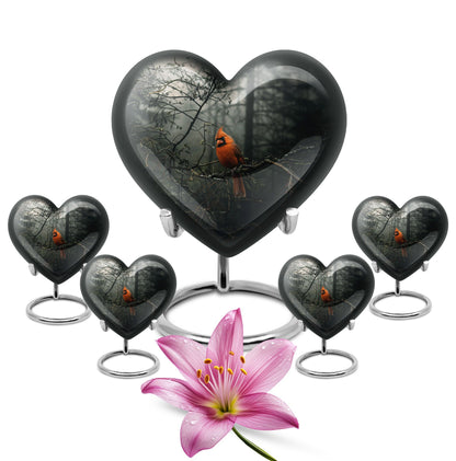 10-inch Cardinal Bird Urn, heart design cremation urn 