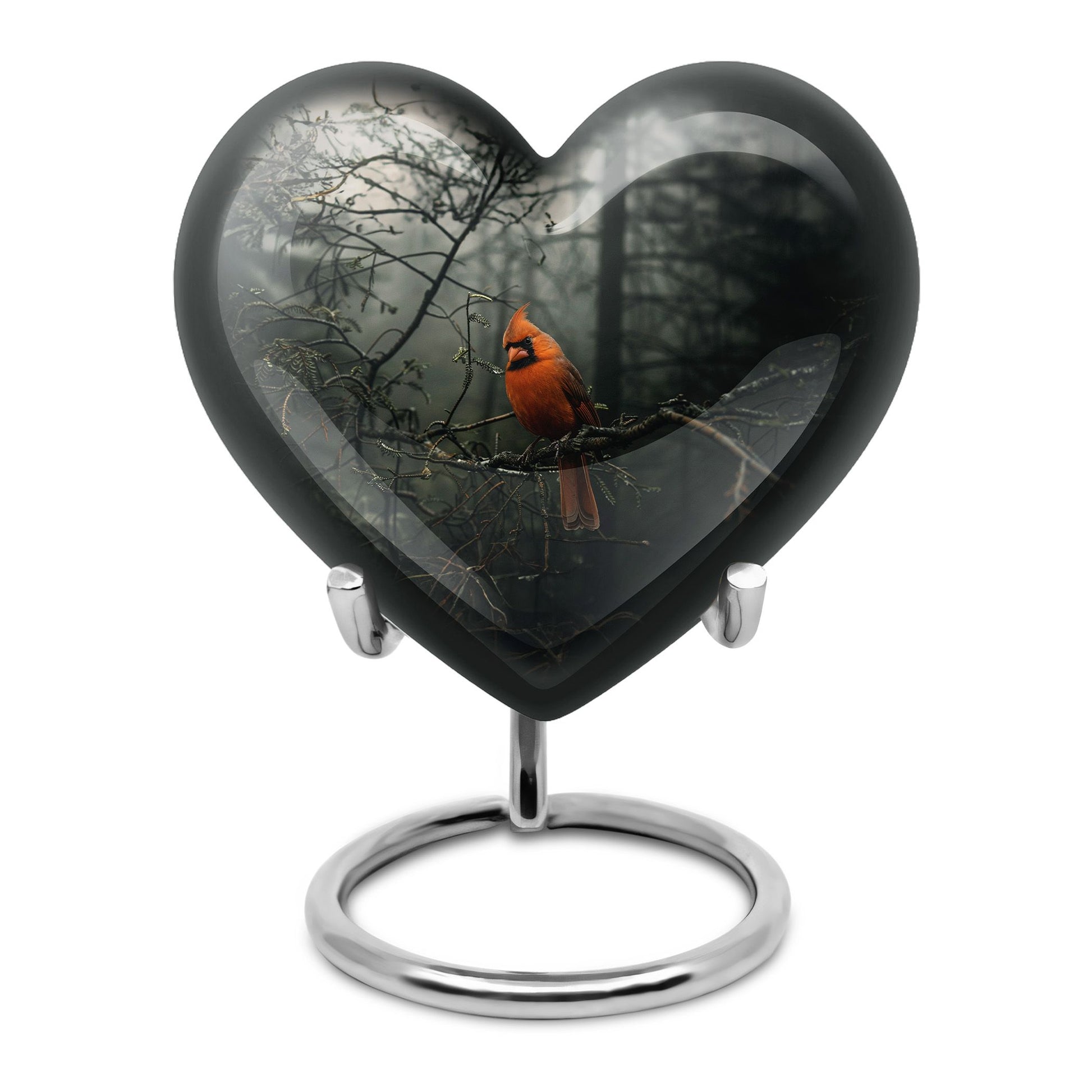 10-inch Cardinal Bird Urn, heart design cremation urn 