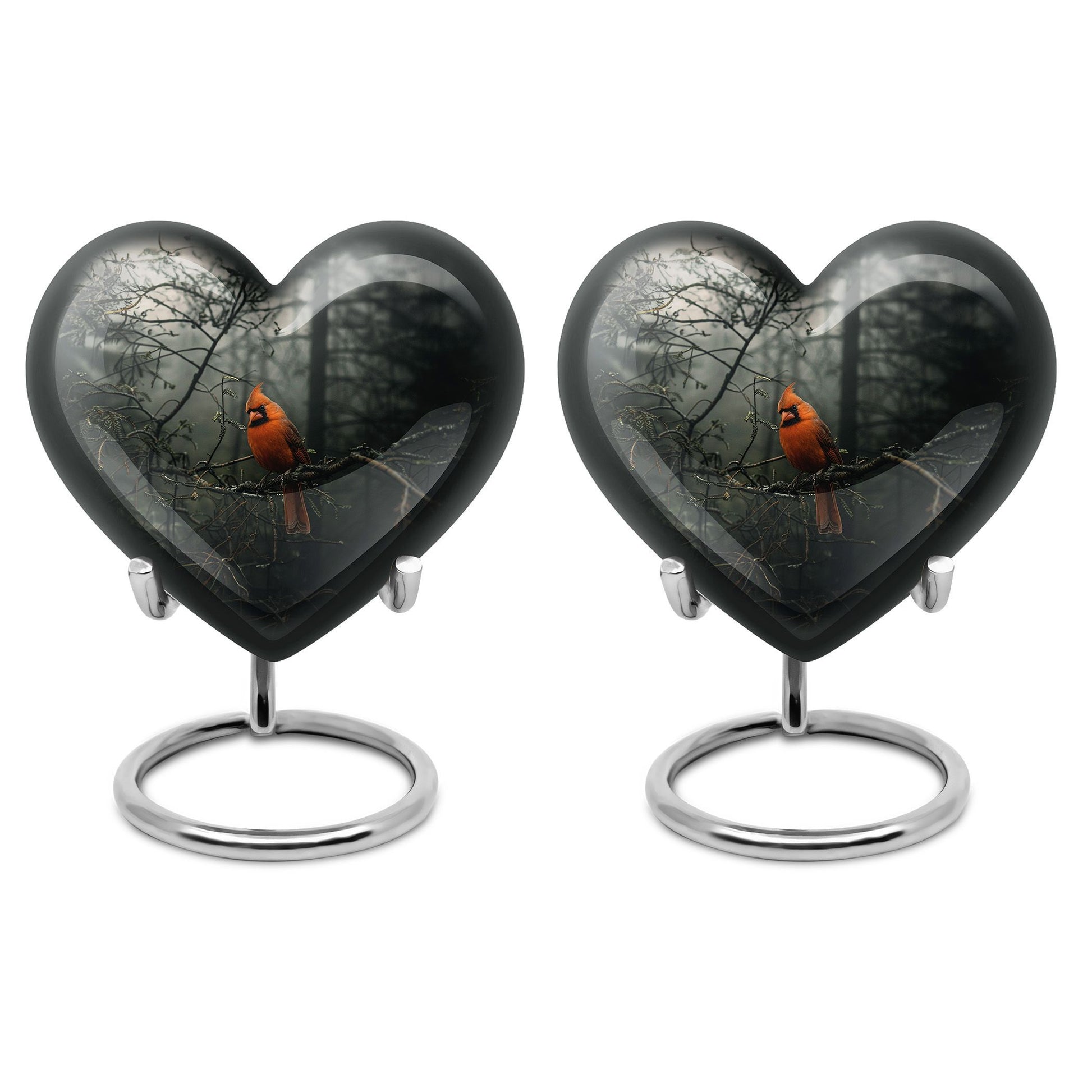 10-inch Cardinal Bird Urn, heart design cremation urn 