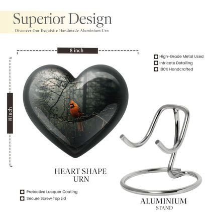 10-inch Cardinal Bird Urn, heart design cremation urn 