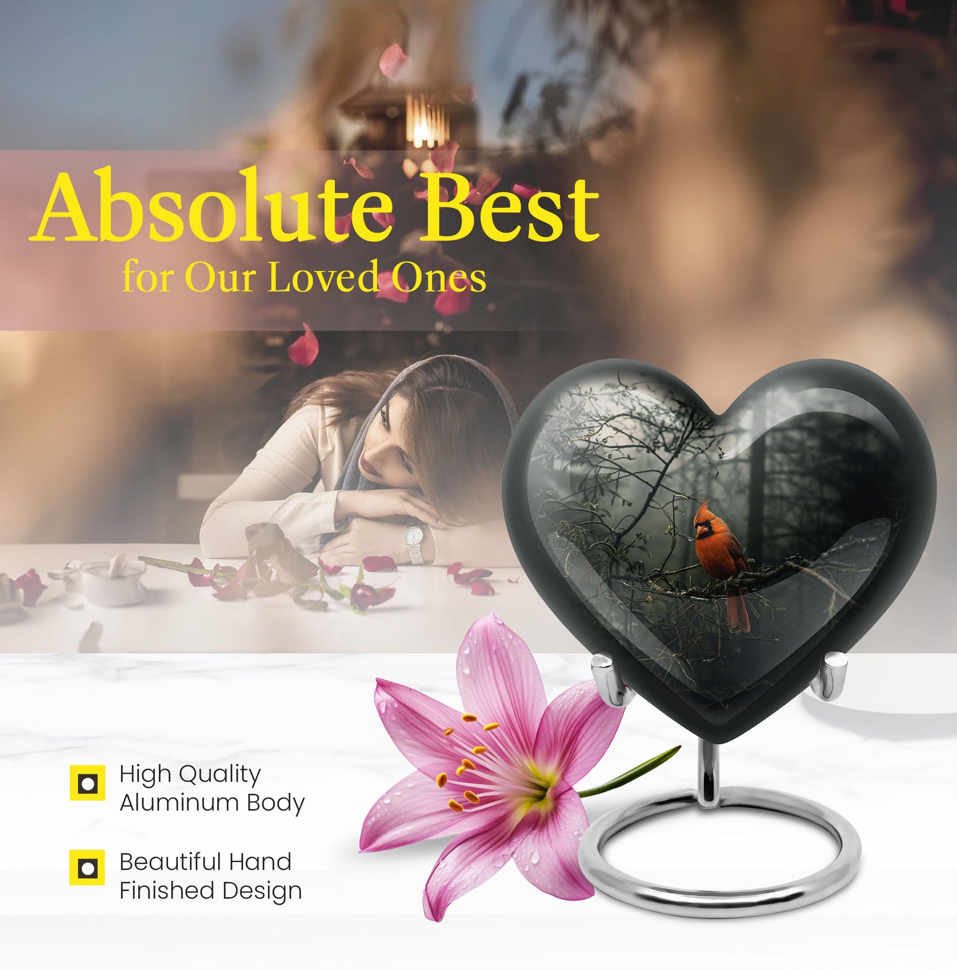 10-inch Cardinal Bird Urn, heart design cremation urn 