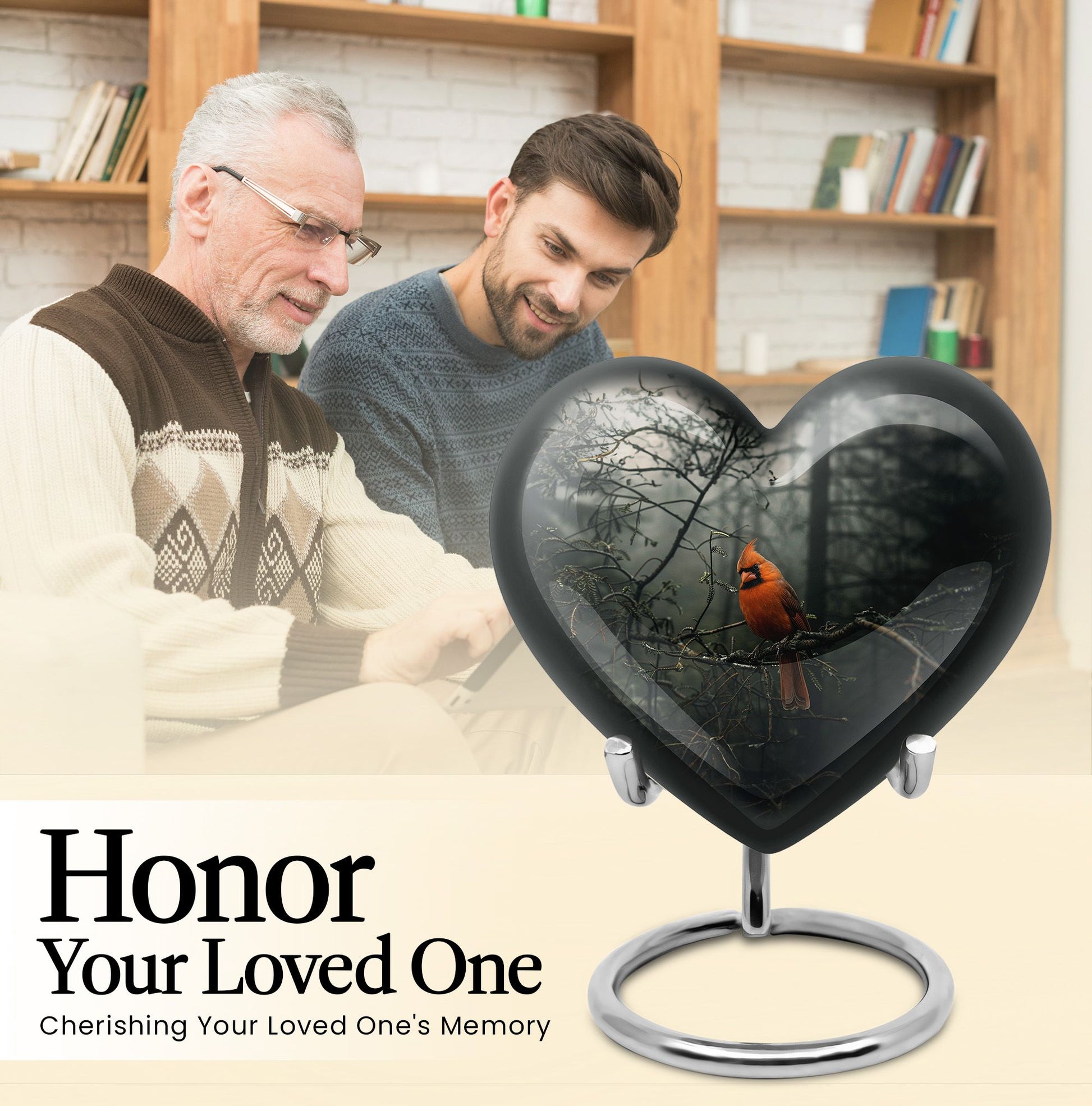 10-inch Cardinal Bird Urn, heart design cremation urn 