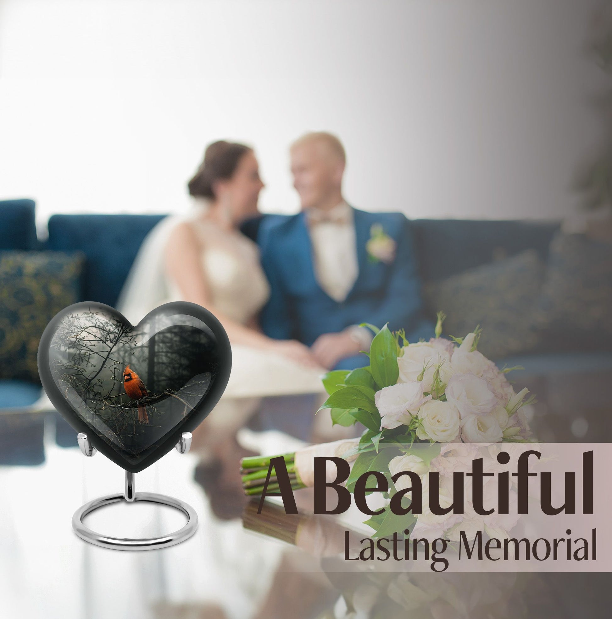 10-inch Cardinal Bird Urn, heart design cremation urn 