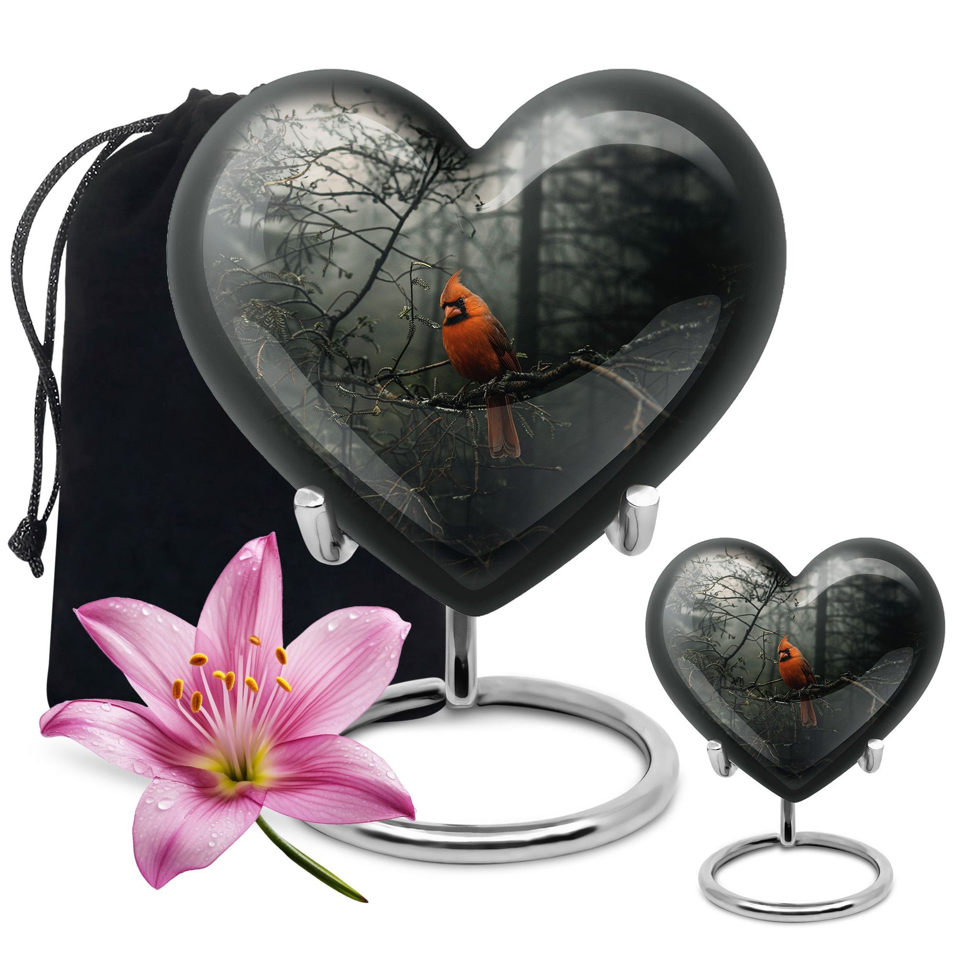 10-inch Cardinal Bird Urn, heart design cremation urn 