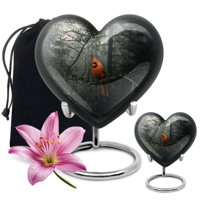 10-inch Cardinal Bird Urn, heart design cremation urn 