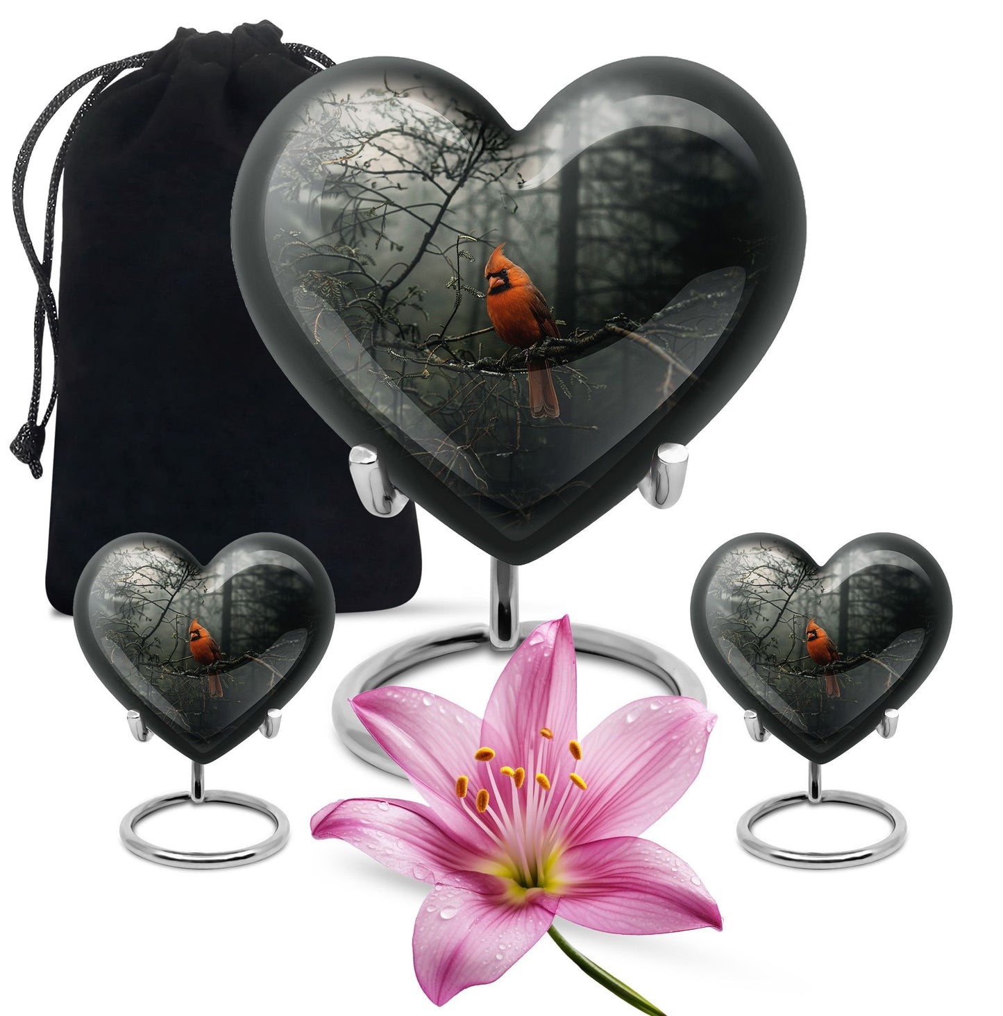 10-inch Cardinal Bird Urn, heart design cremation urn 