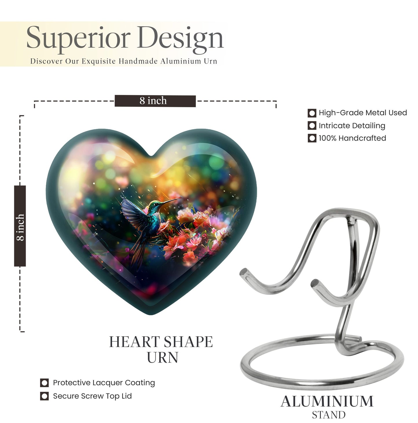 Hummingbird Heart memorial urn for adult male