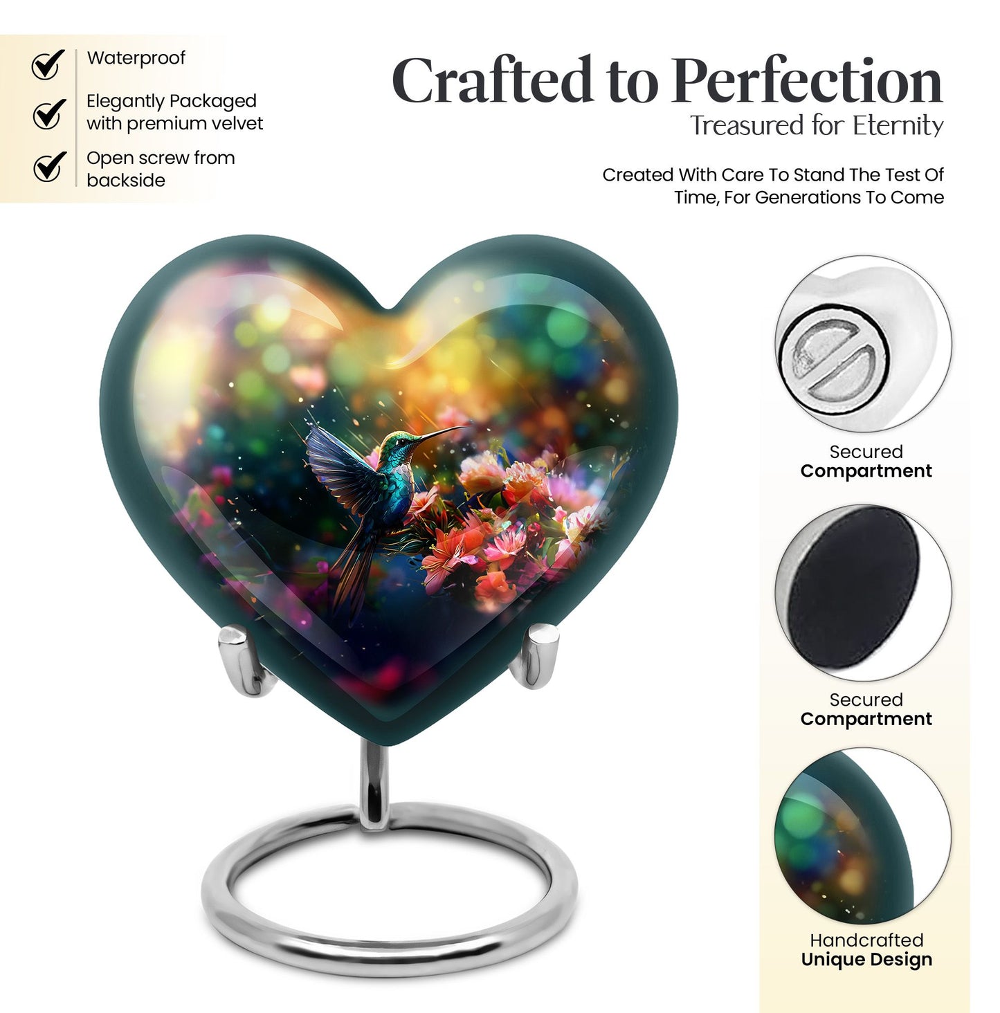 Hummingbird Heart memorial urn for adult male