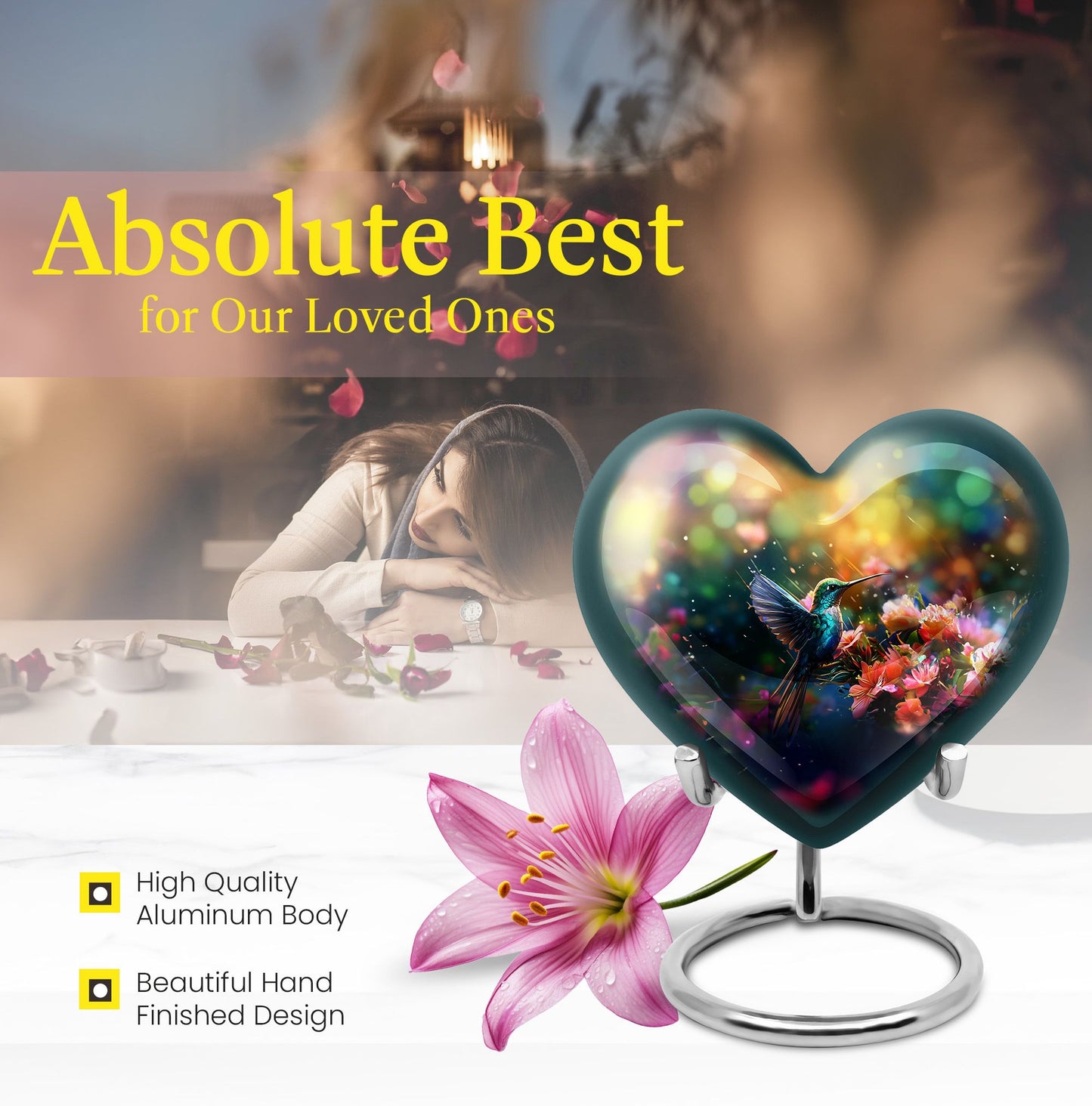 Hummingbird Heart memorial urn for adult male