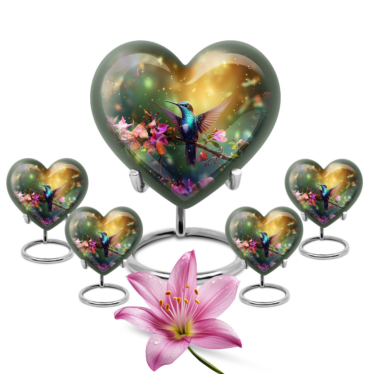 10-inch heart-shaped hummingbird urn