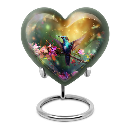 10-inch heart-shaped hummingbird urn