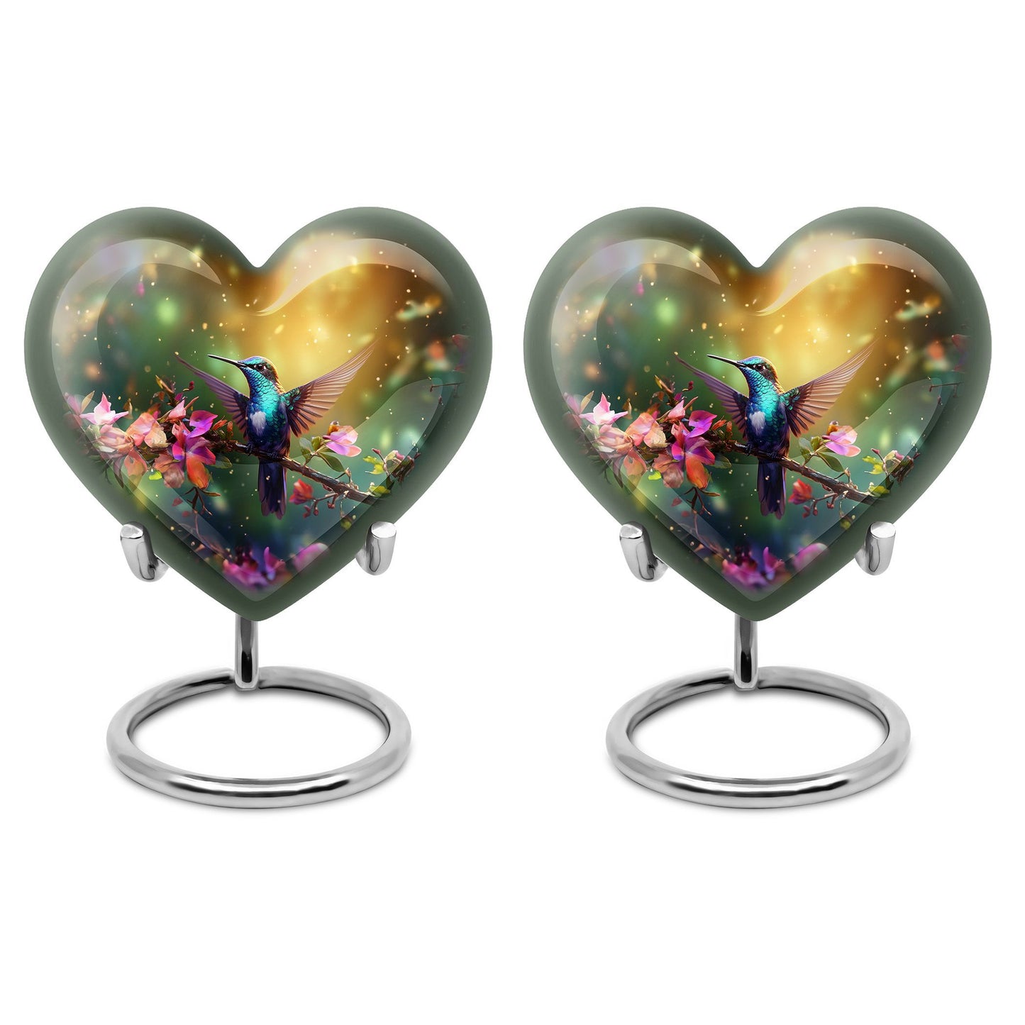 10-inch heart-shaped hummingbird urn