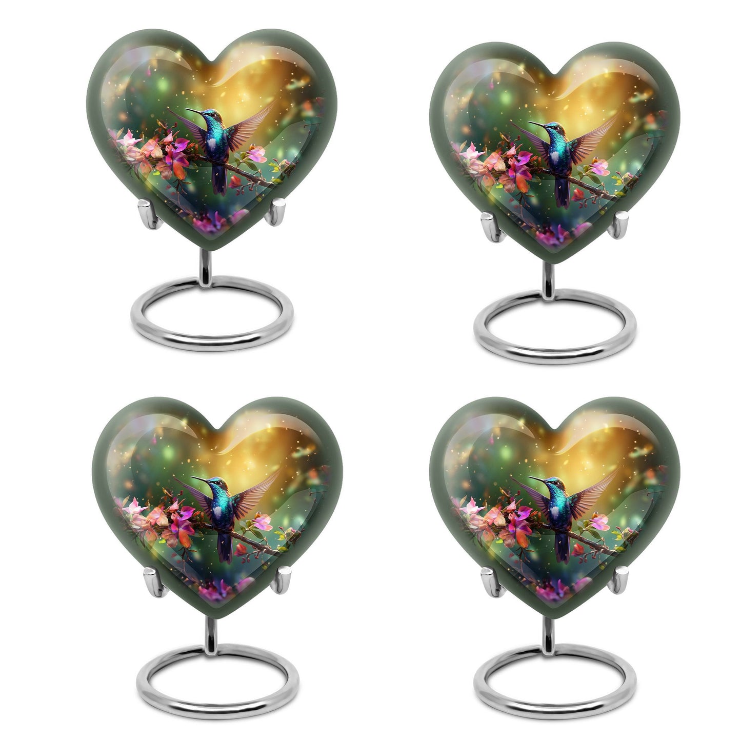 10-inch heart-shaped hummingbird urn