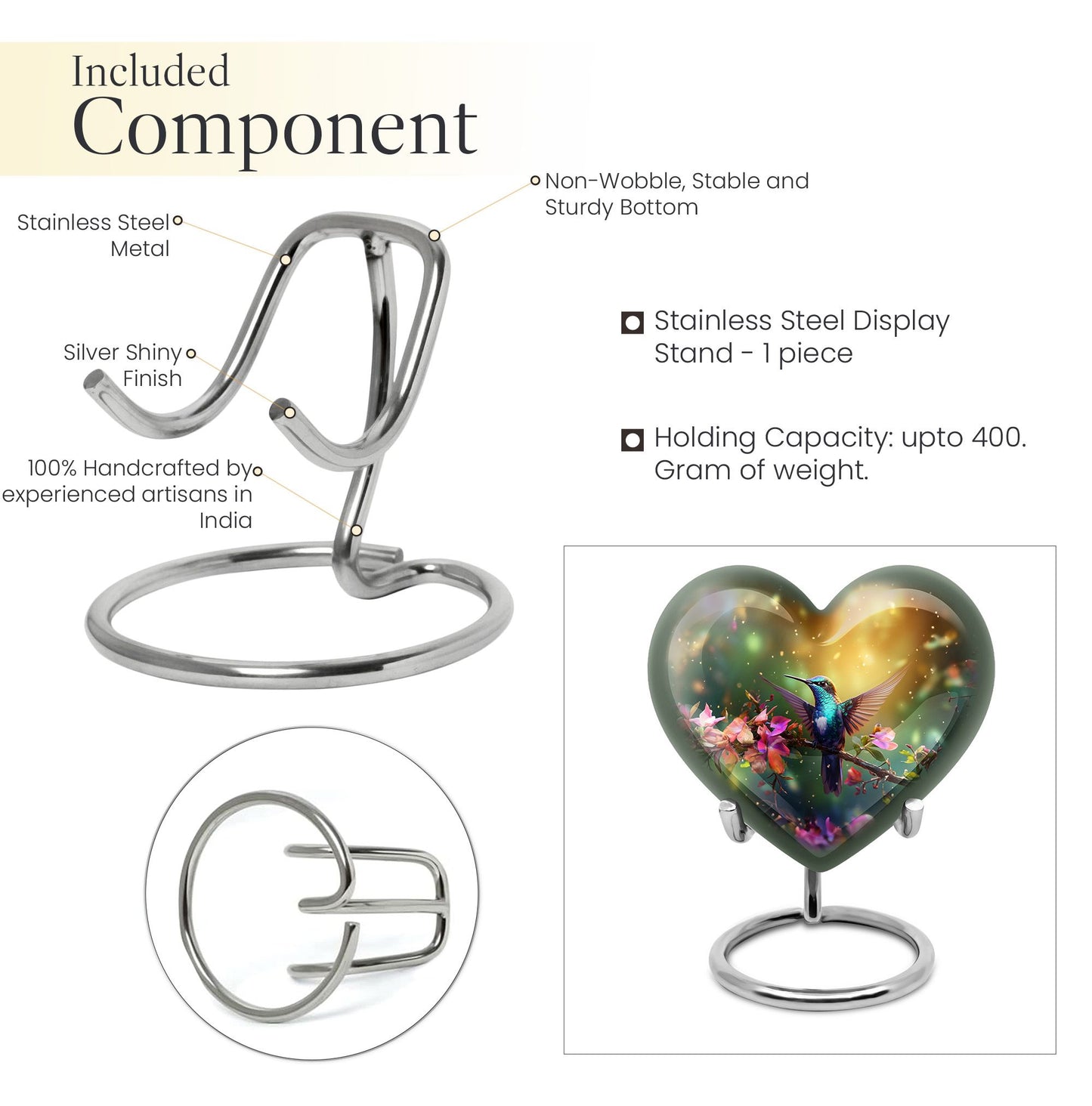 10-inch heart-shaped hummingbird urn