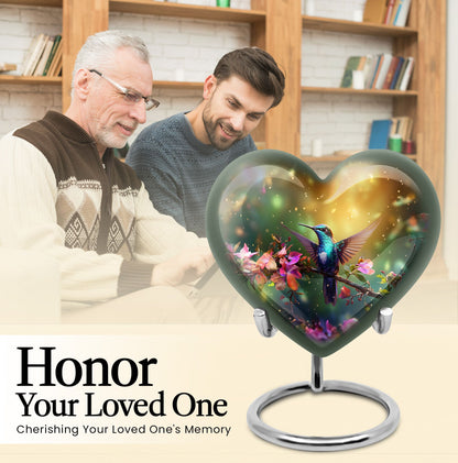 10-inch heart-shaped hummingbird urn