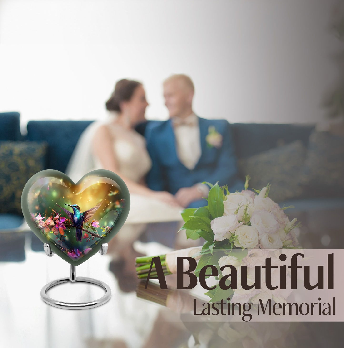 10-inch heart-shaped hummingbird urn